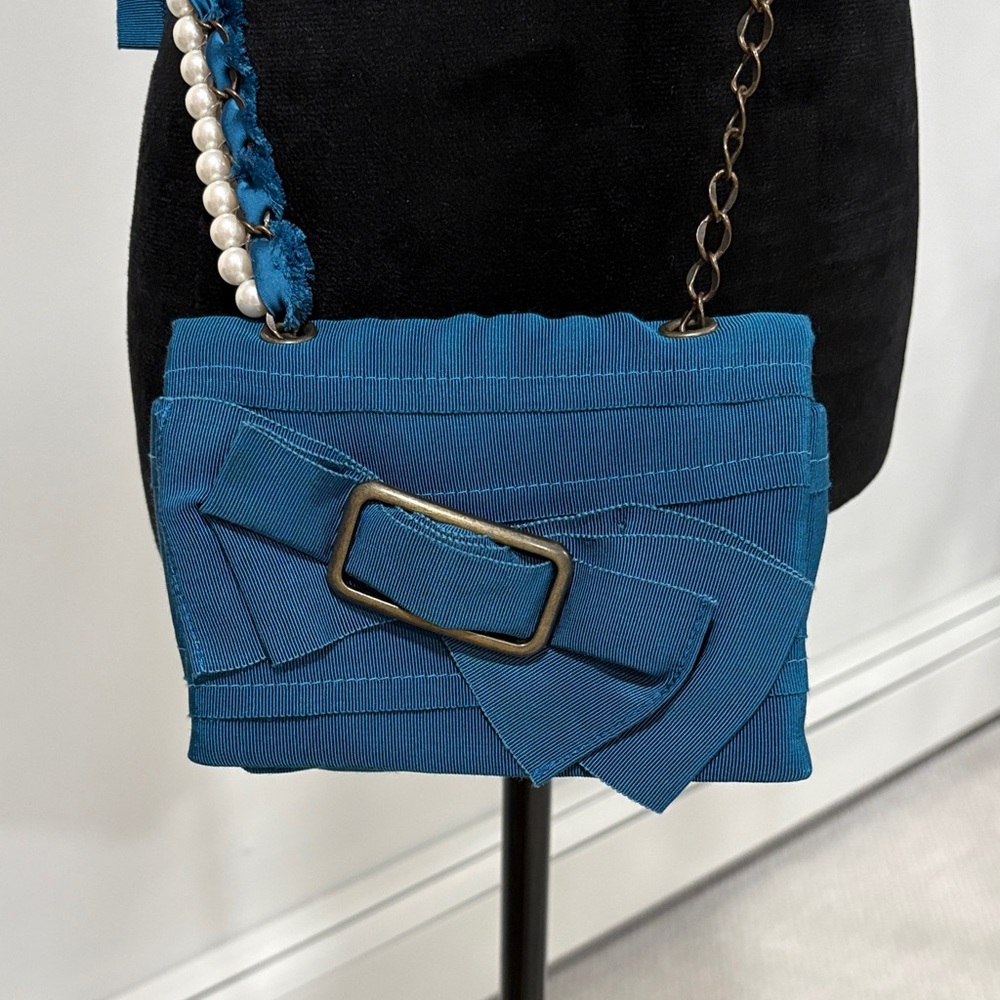 Lanvin Teal Ribbon-Accent Mini Crossbody